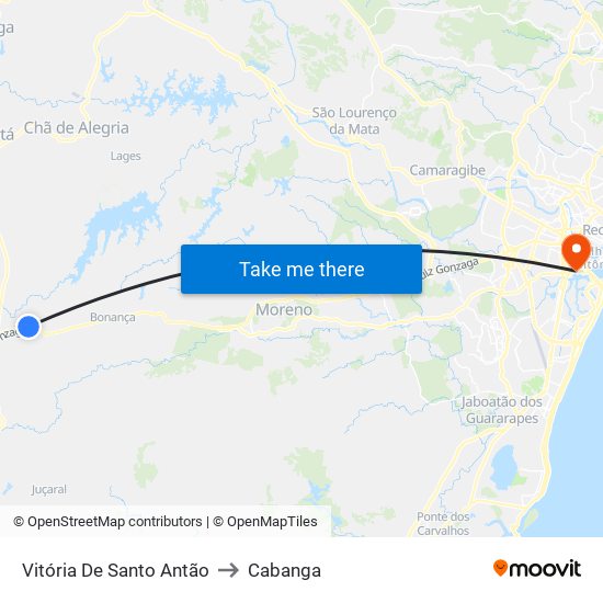 Vitória De Santo Antão to Cabanga map