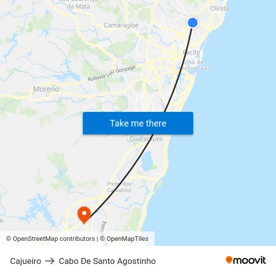 Cajueiro to Cabo De Santo Agostinho map
