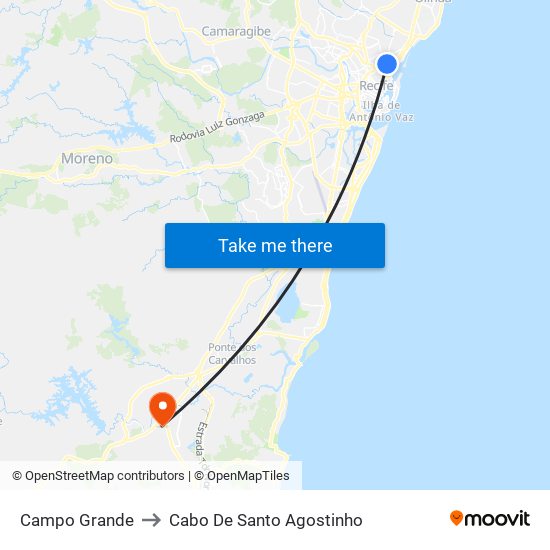 Campo Grande to Cabo De Santo Agostinho map