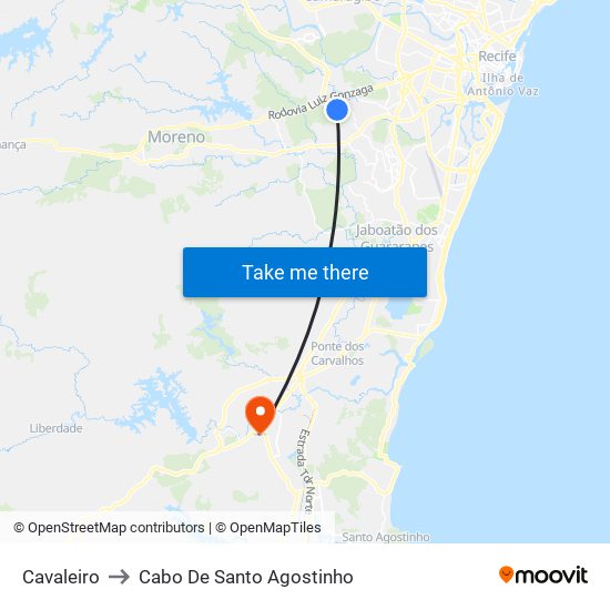 Cavaleiro to Cabo De Santo Agostinho map