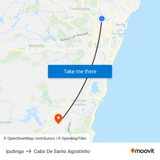 Iputinga to Cabo De Santo Agostinho map