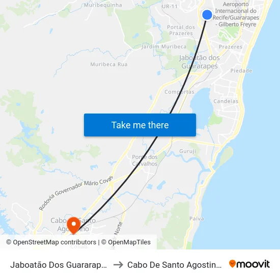 Jaboatão Dos Guararapes to Cabo De Santo Agostinho map