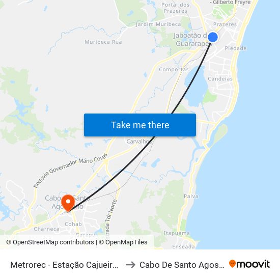 Metrorec - Estação Cajueiro Seco to Cabo De Santo Agostinho map