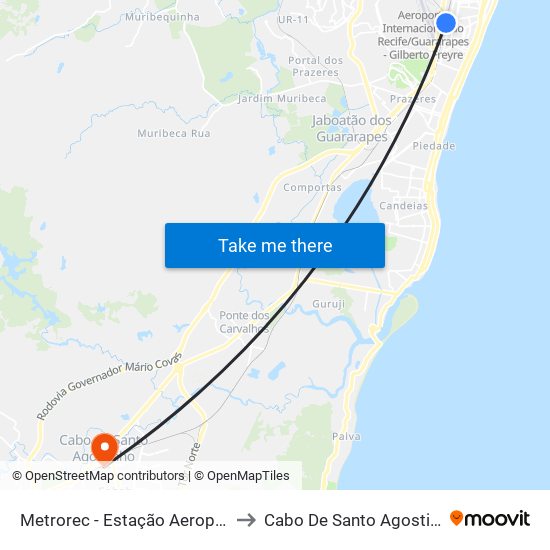 Metrorec - Estação Aeroporto to Cabo De Santo Agostinho map