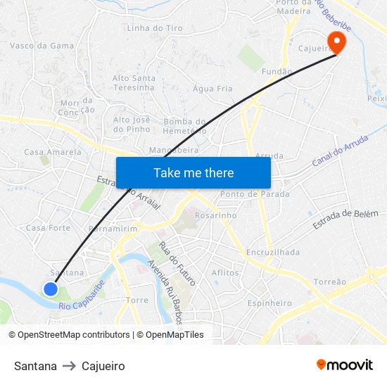 Santana to Cajueiro map