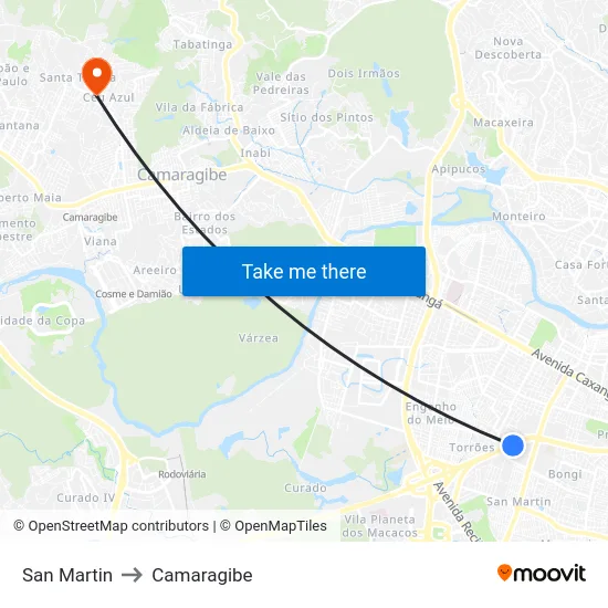 San Martin to Camaragibe map