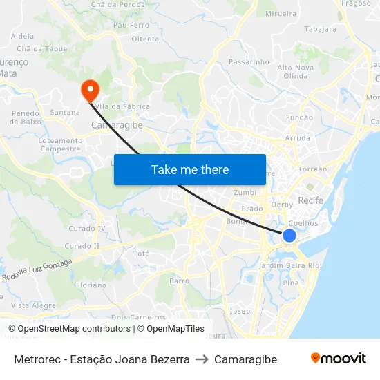 Metrorec - Estação Joana Bezerra to Camaragibe map