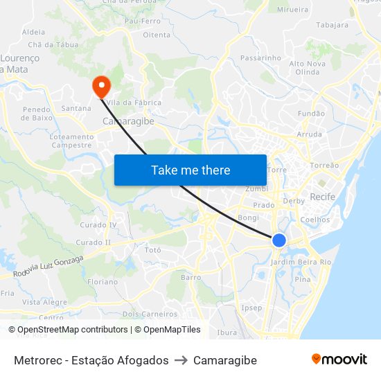Metrorec - Estação Afogados to Camaragibe map