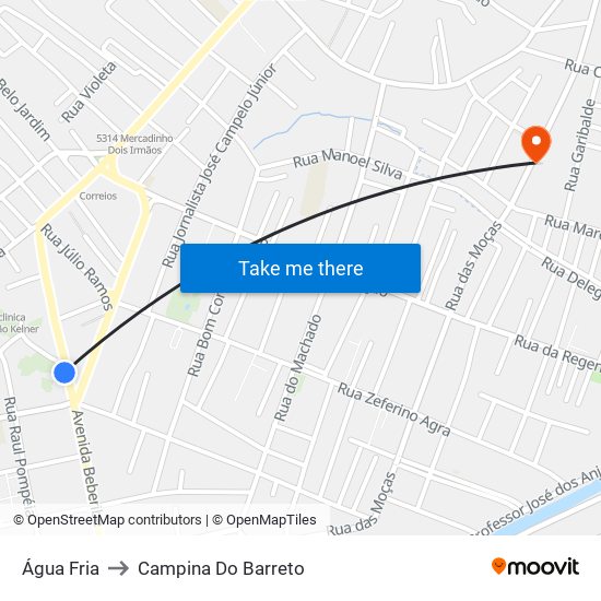 Água Fria to Campina Do Barreto map