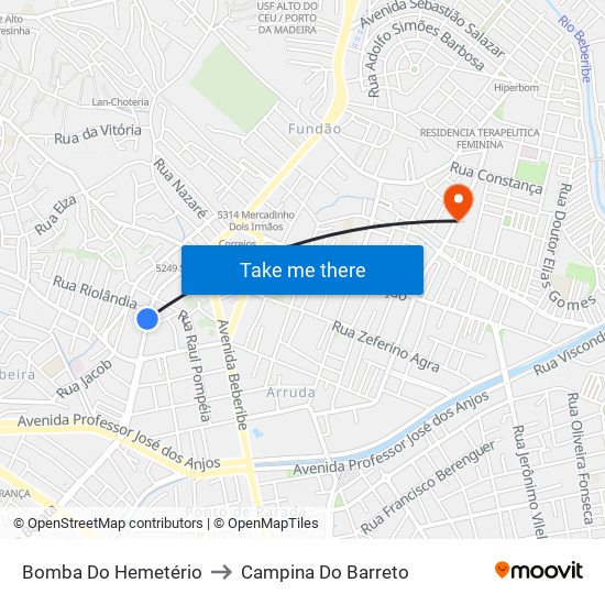 Bomba Do Hemetério to Campina Do Barreto map