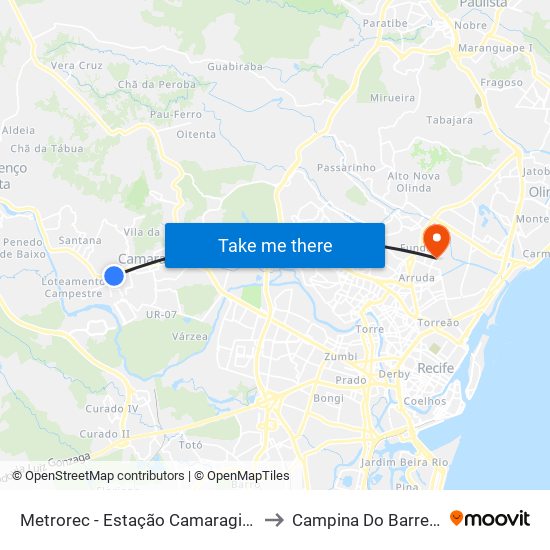 Metrorec - Estação Camaragibe to Campina Do Barreto map