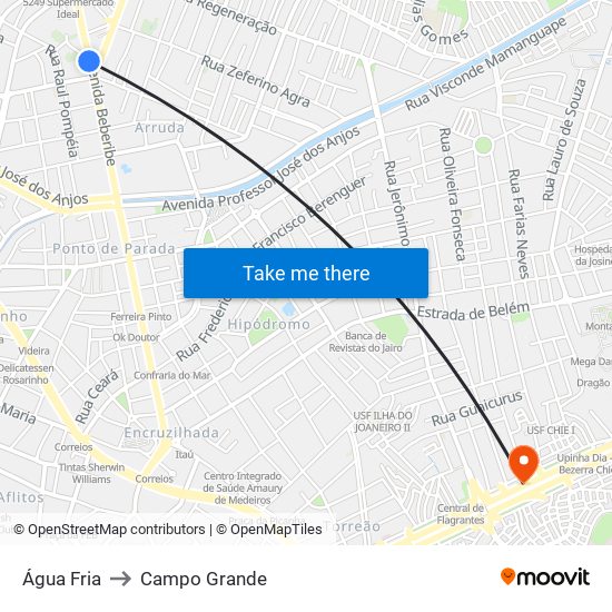 Água Fria to Campo Grande map