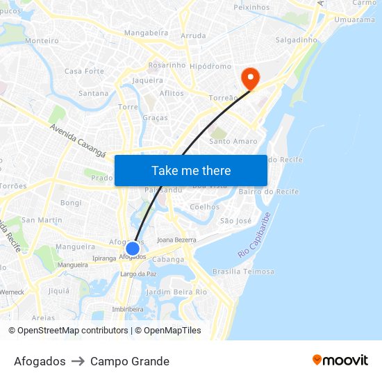 Afogados to Campo Grande map