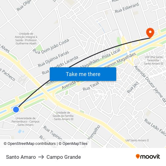 Santo Amaro to Campo Grande map