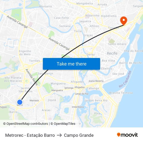 Metrorec - Estação Barro to Campo Grande map