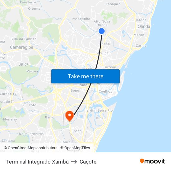 Terminal Integrado Xambá to Caçote map