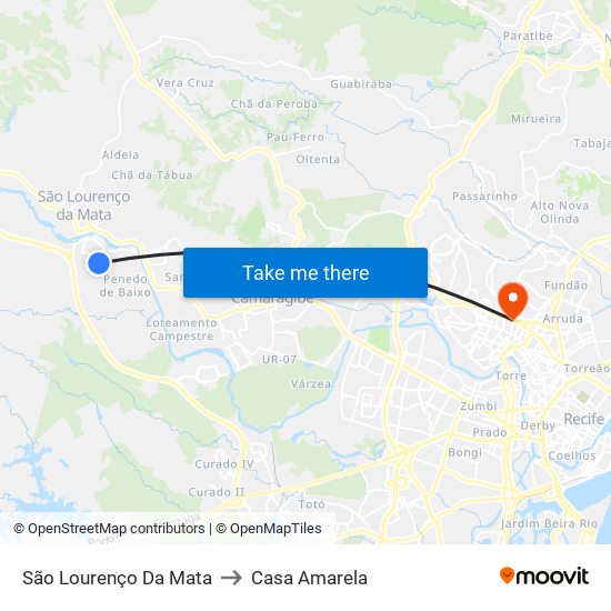 São Lourenço Da Mata to Casa Amarela map