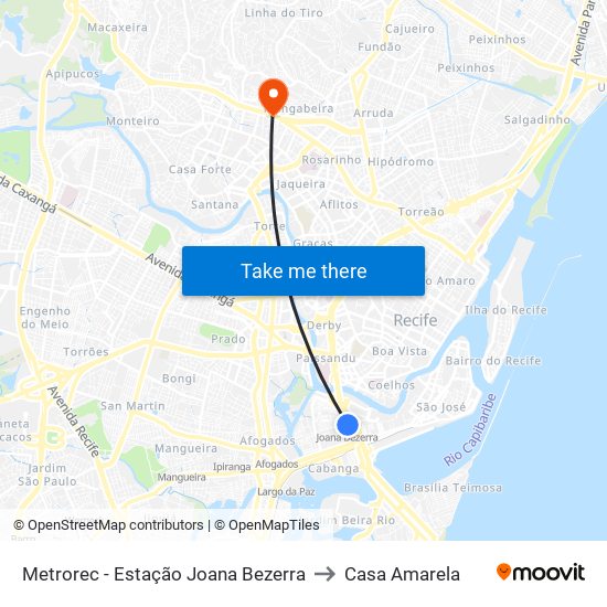 Metrorec - Estação Joana Bezerra to Casa Amarela map