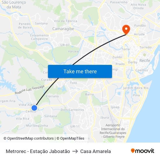 Metrorec - Estação Jaboatão to Casa Amarela map