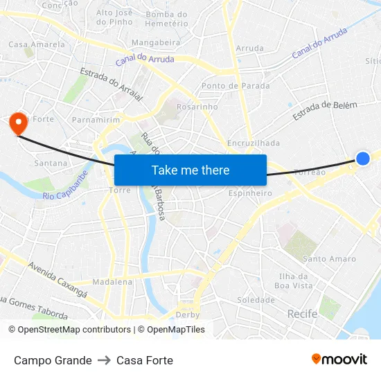 Campo Grande to Casa Forte map