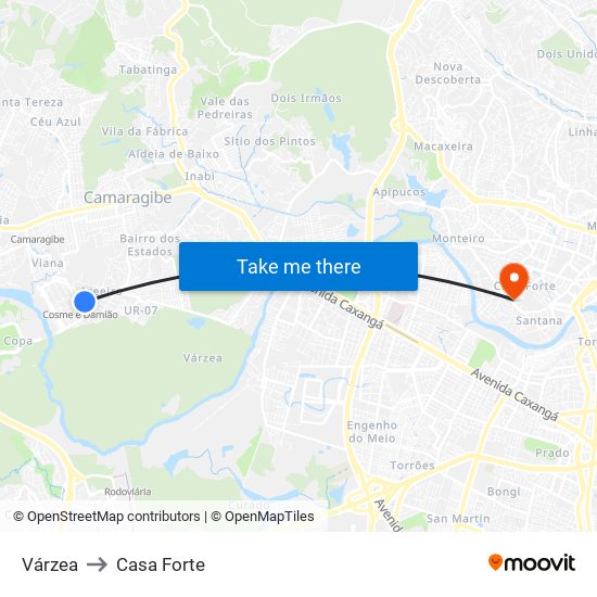 Várzea to Casa Forte map