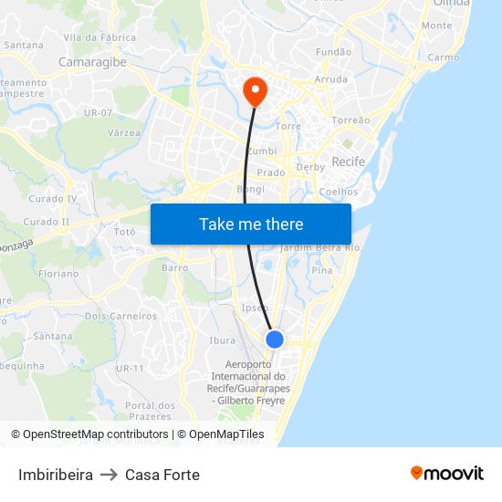 Imbiribeira to Casa Forte map