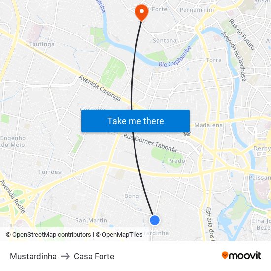 Mustardinha to Casa Forte map