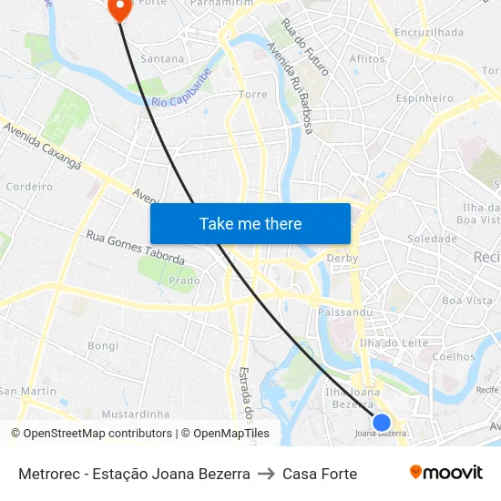 Metrorec - Estação Joana Bezerra to Casa Forte map