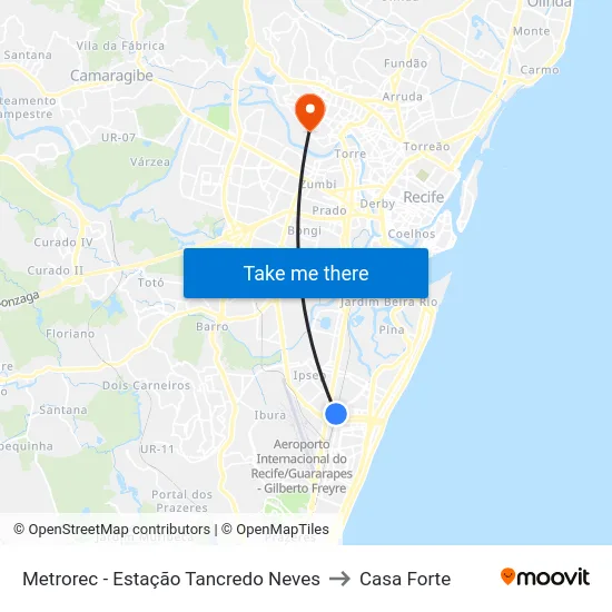 Metrorec - Estação Tancredo Neves to Casa Forte map