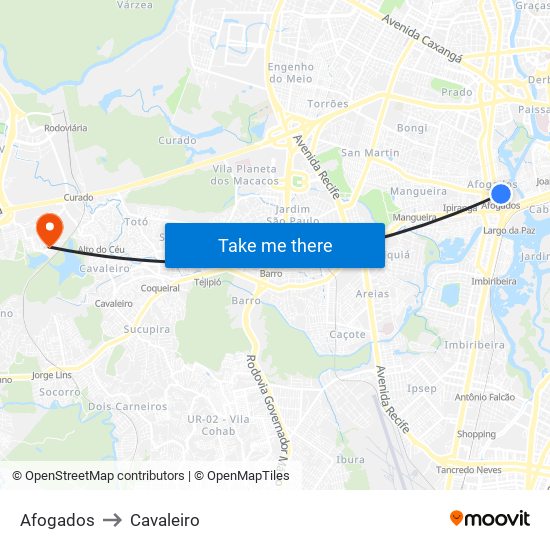 Afogados to Cavaleiro map