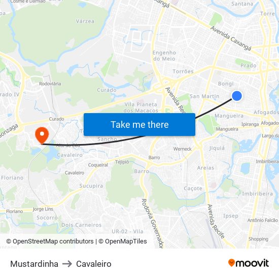 Mustardinha to Cavaleiro map