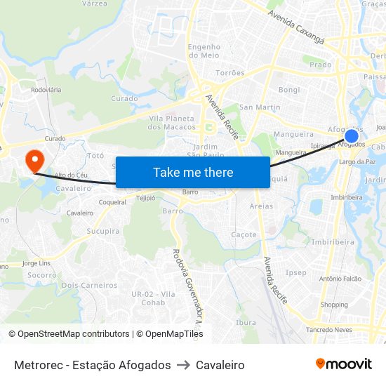 Metrorec - Estação Afogados to Cavaleiro map