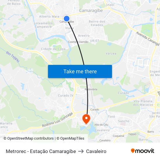 Metrorec - Estação Camaragibe to Cavaleiro map