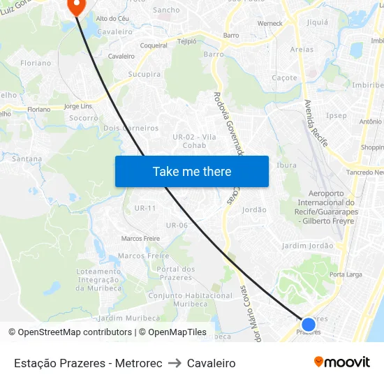 Estação Prazeres - Metrorec to Cavaleiro map