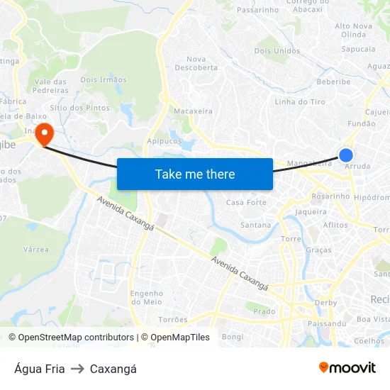 Água Fria to Caxangá map