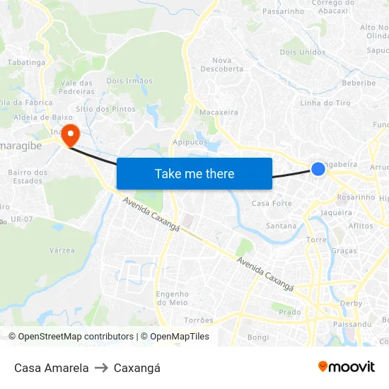 Casa Amarela to Caxangá map