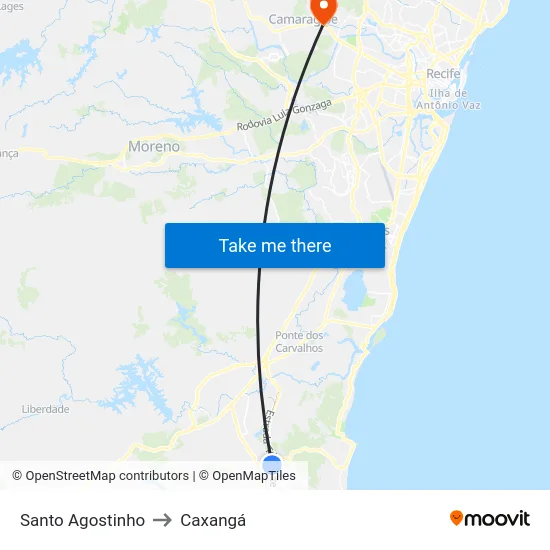 Santo Agostinho to Caxangá map