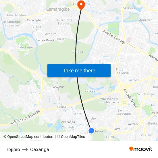 Tejipió to Caxangá map