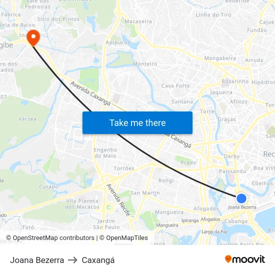 Joana Bezerra to Caxangá map