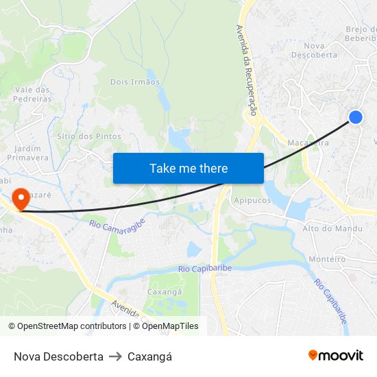 Nova Descoberta to Caxangá map