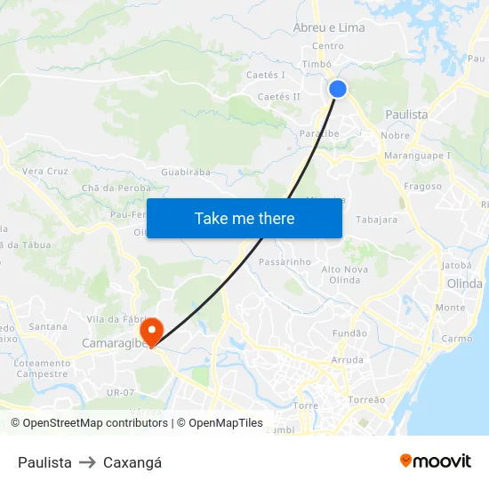 Paulista to Caxangá map