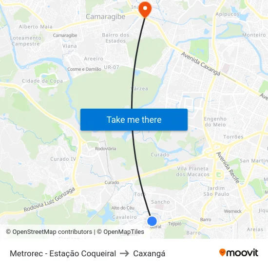Metrorec - Estação Coqueiral to Caxangá map