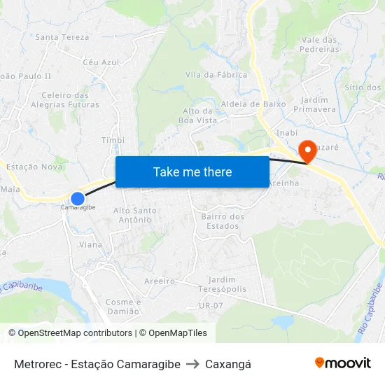 Metrorec - Estação Camaragibe to Caxangá map