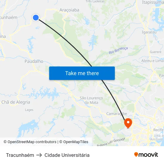 Tracunhaém to Cidade Universitária map