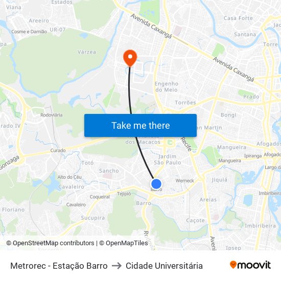 Metrorec - Estação Barro to Cidade Universitária map