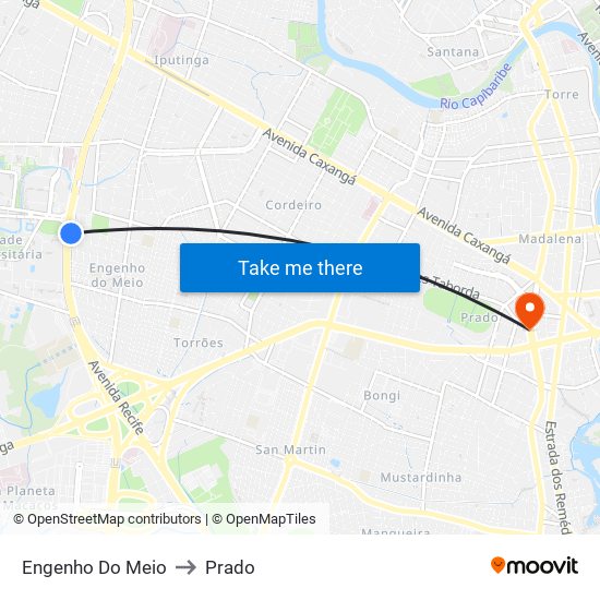 Engenho Do Meio to Prado map