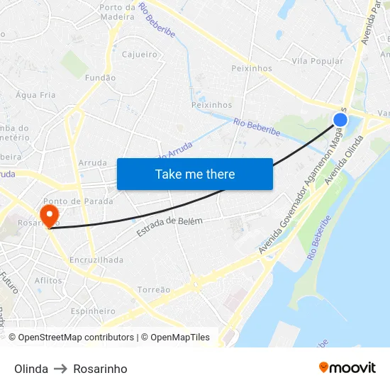 Olinda to Rosarinho map