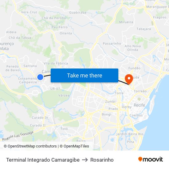 Terminal Integrado Camaragibe to Rosarinho map