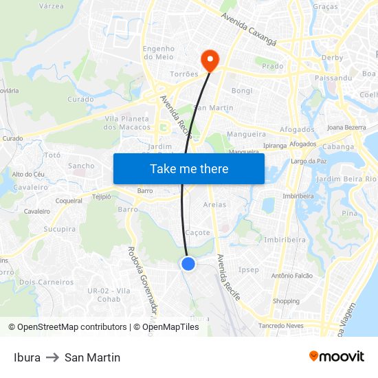 Ibura to San Martin map