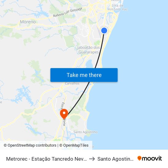 Metrorec - Estação Tancredo Neves to Santo Agostinho map